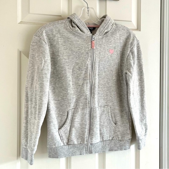 George Pink Heart Heather Grey Zip Up Hoodie Size Medium (7-8) - Picture 2 of 14